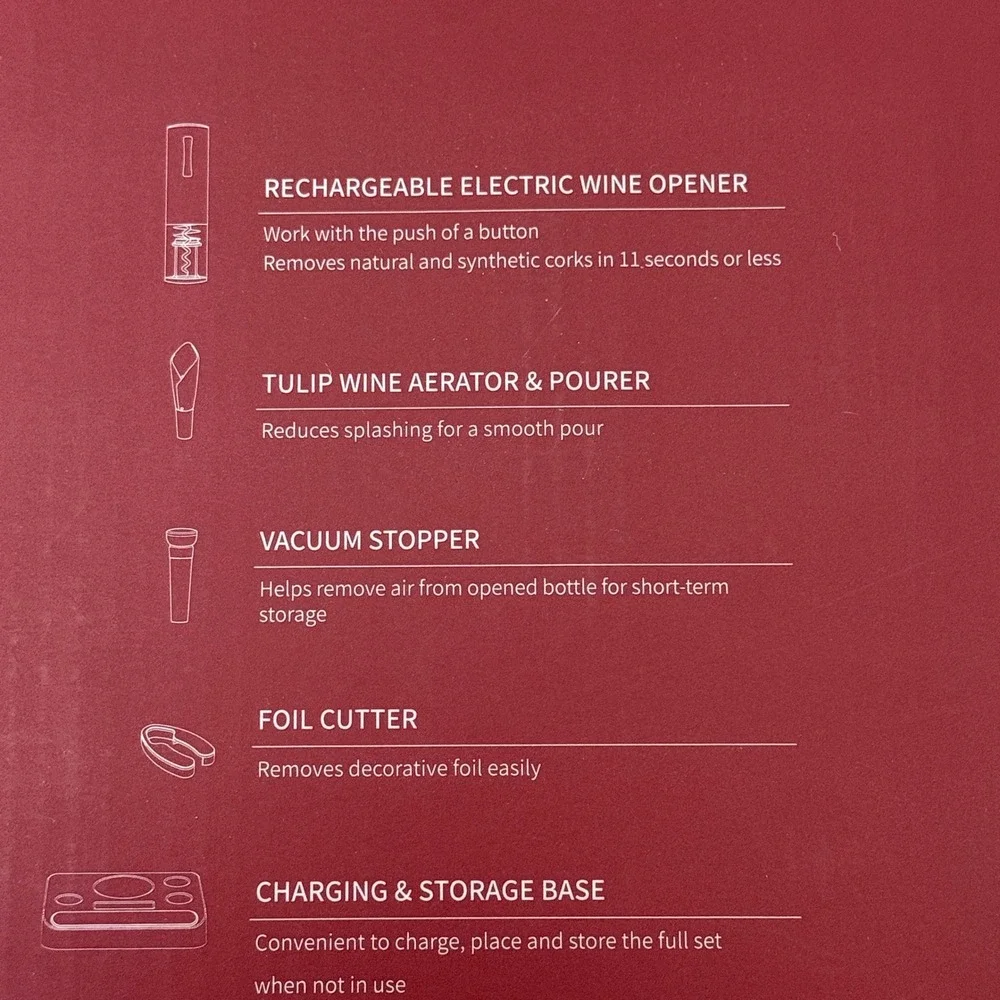 Moocoo Electric Wine Opener Set Rechargeable Automatic Corkscrew 5 Piece NEW